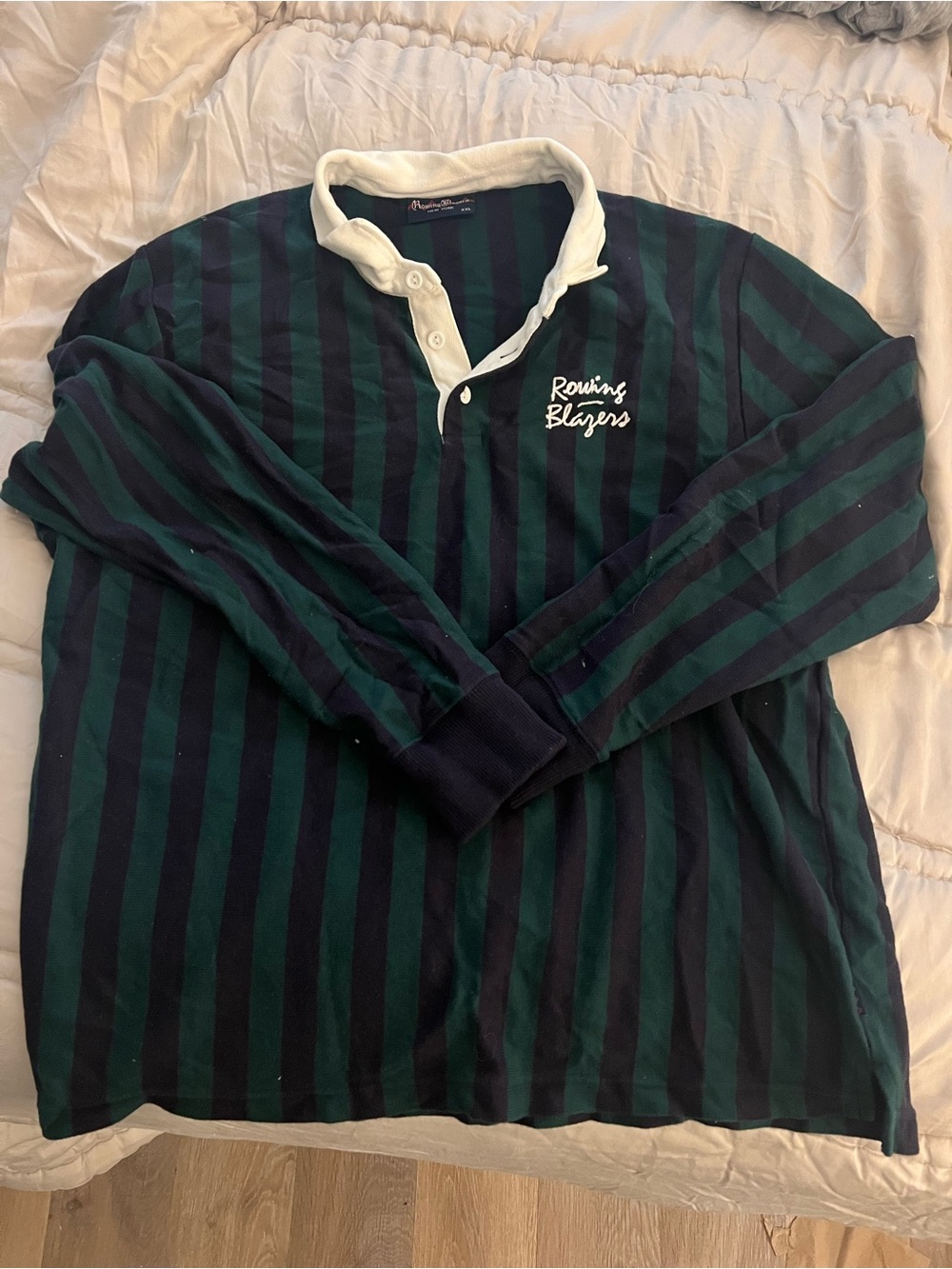 Rowing Blazers Green & Navy Striped Long-Sleeve Rugby Shirt
